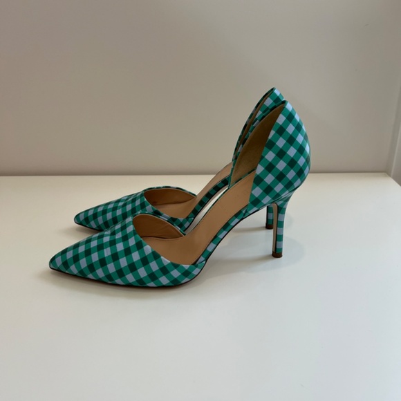 Gingham J.Crew Heels in Green and White - Picture 3 of 6